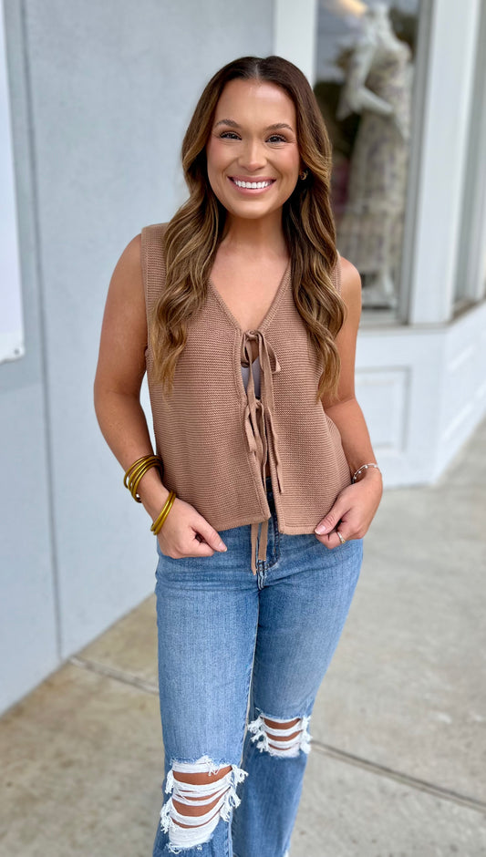 Coco Tie Front Sleeveless Sweater Vest