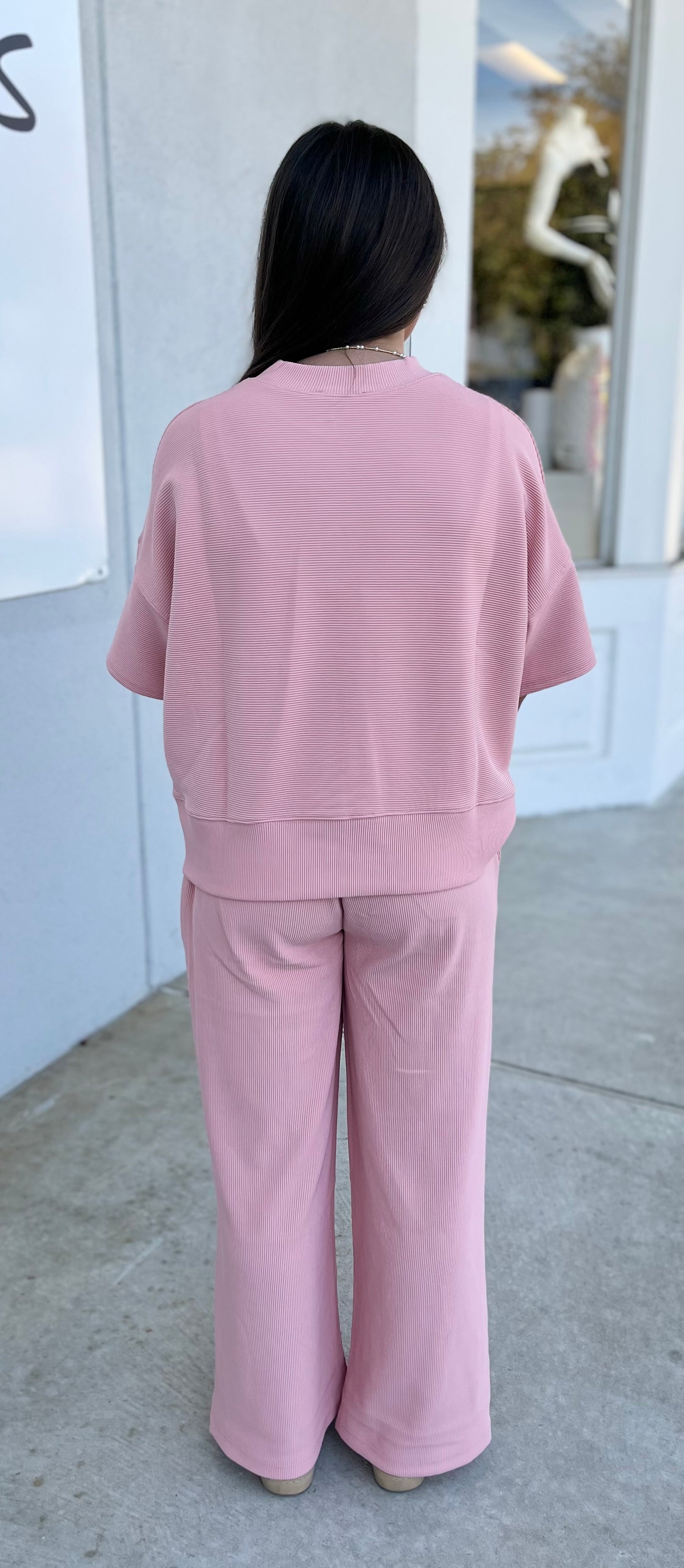 Ribbed Tee & Pants SET, Tan Rose