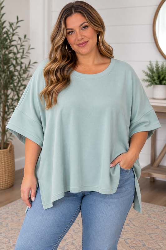 Plus Scuba Round Neck Tee, Dusty Green