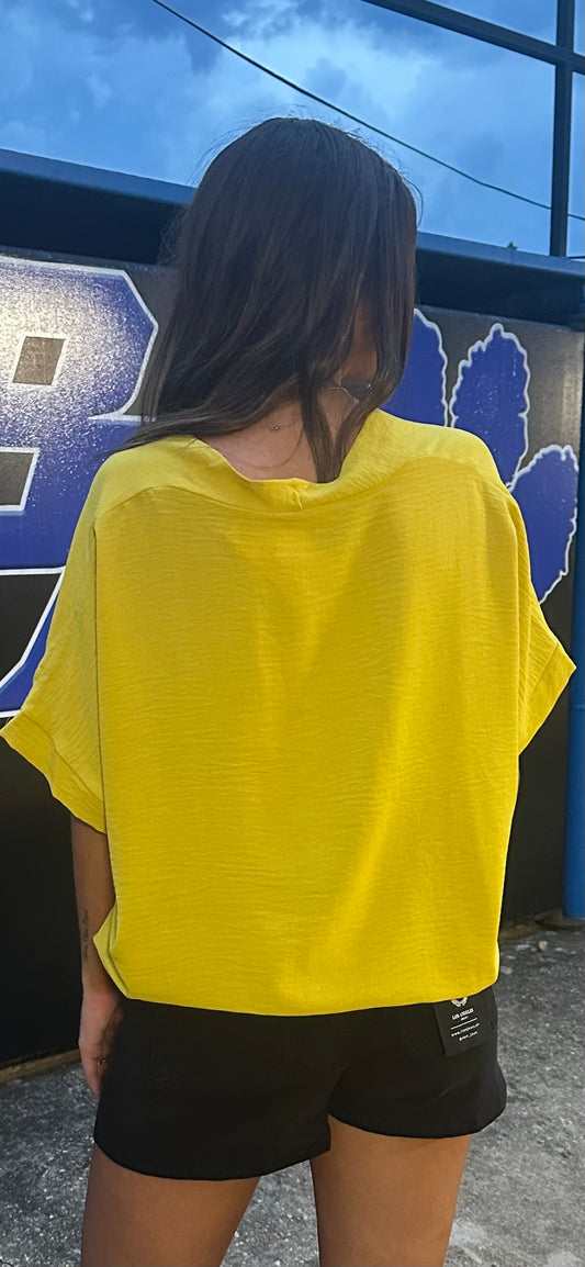 Chartreuse V Neck Boxy Top