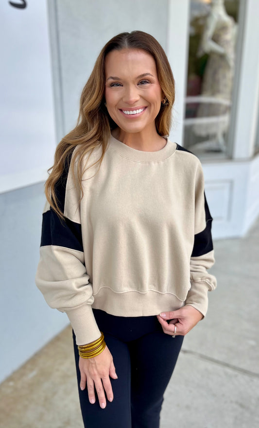 Bone/Black Contrast Edge Sweatshirt