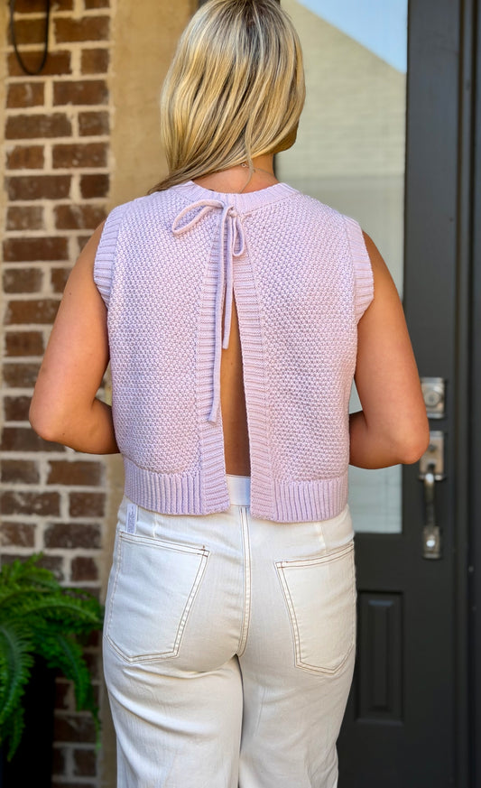 Purple Knitted Crop Backless Sleeveless Top