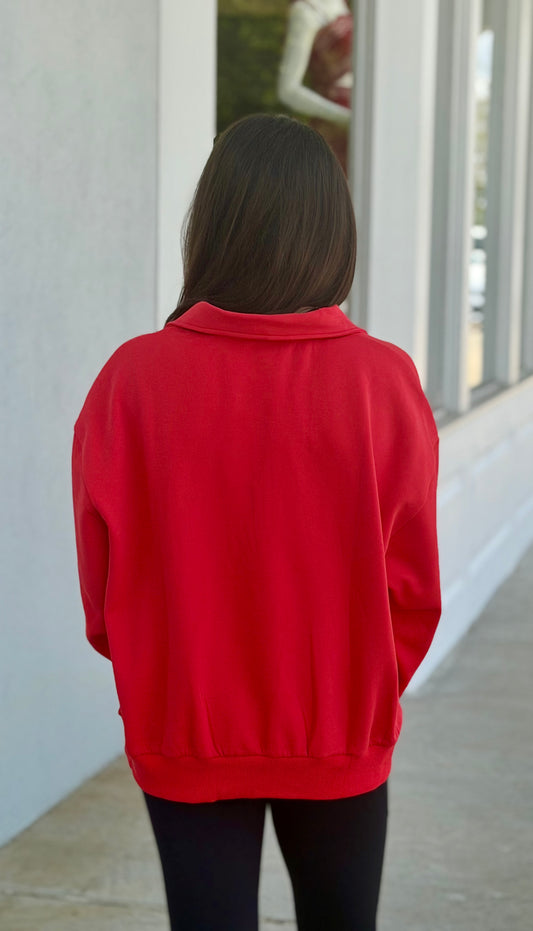Long Sleeve Half Zip Sweatshirt, Red