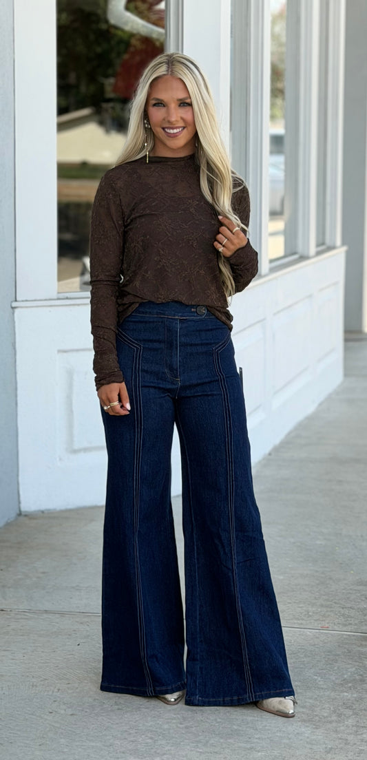 Dark Denim High Waisted Wide Leg Jean