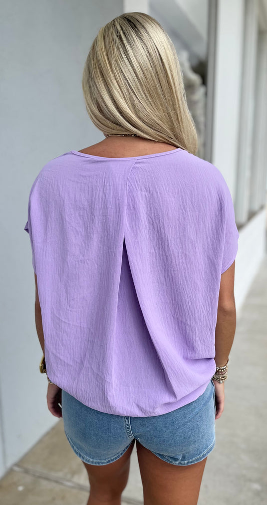 Short Sleeve Round Neck Top , Lavender