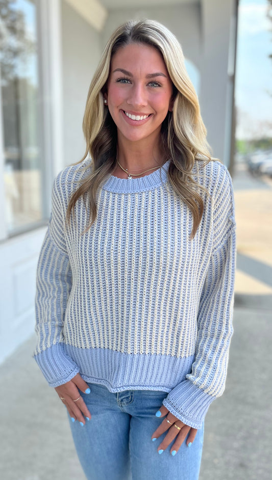 Dusty Blue Striped Oversized Sweater