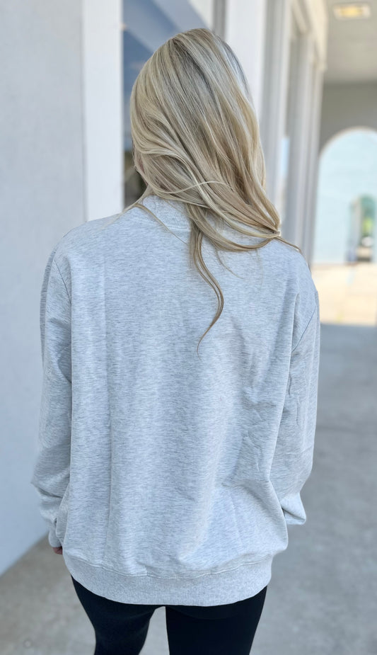 Mock Neck Sweatshirt W Ruffle Bow, H. Grey
