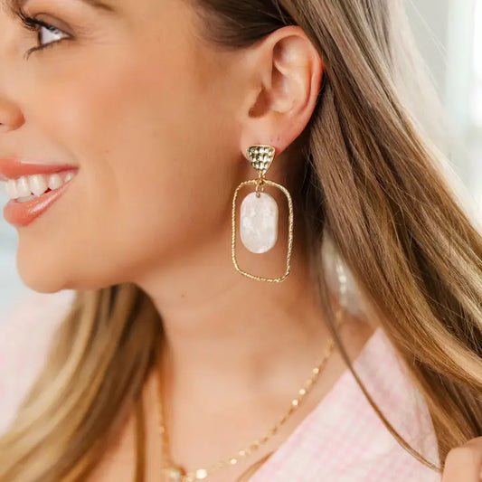 TS Earrings, White Shimmer Oval