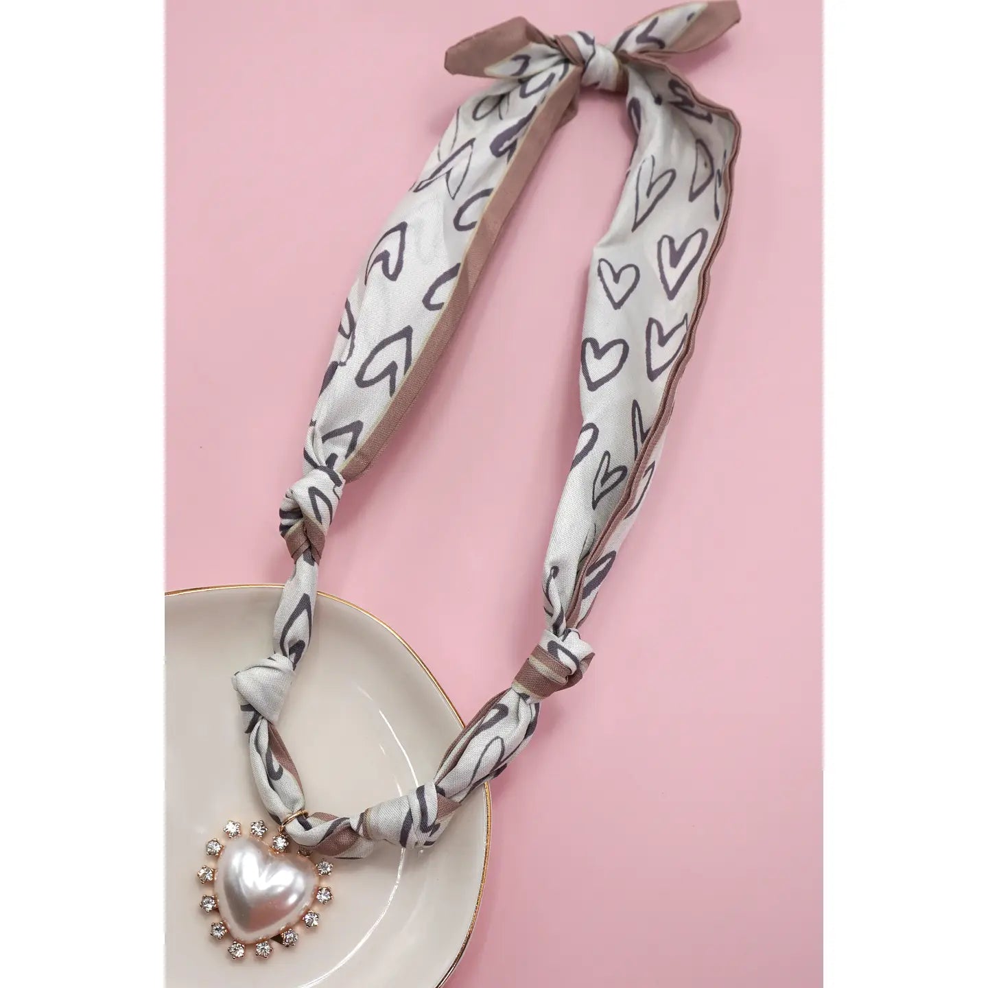 Bow Scarf Necklace With Charm , Heart
