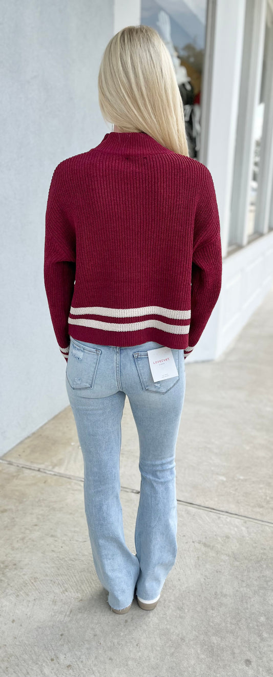 Wine Mock Neck Long Sleeve Sweater