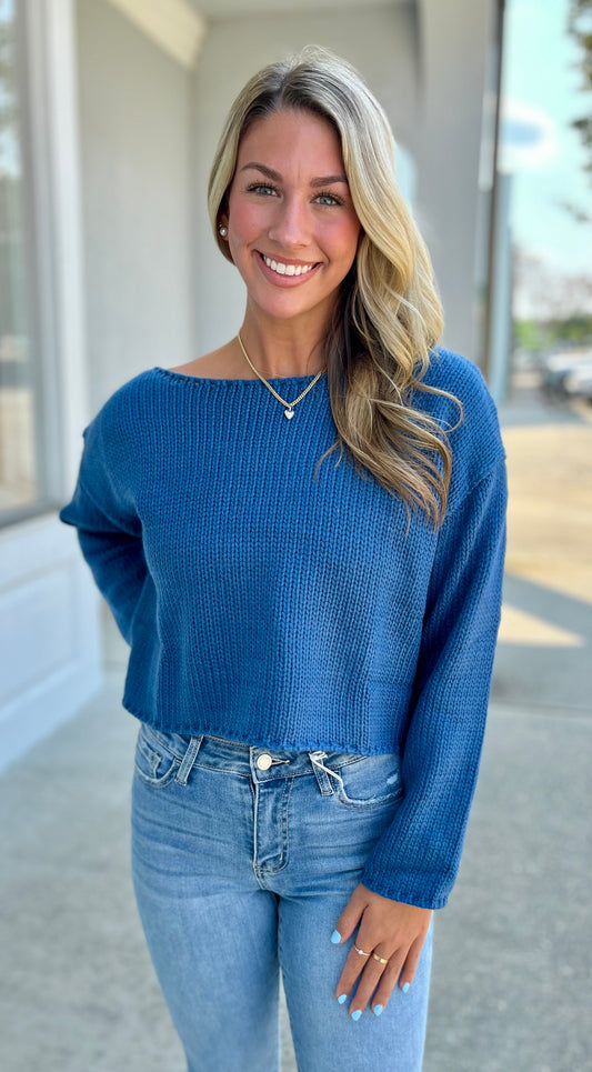 Teal Blue Boat Neck Box Sweater