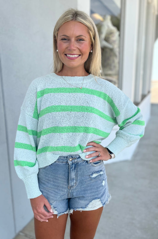 Light Mint Green Striped Sweater
