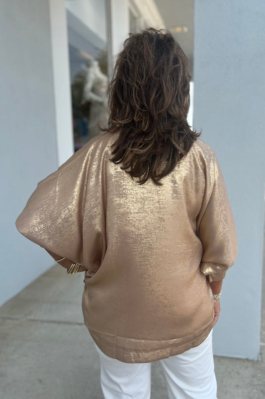 Metallic 3/4 Dolam Sleeve Top , Taupe