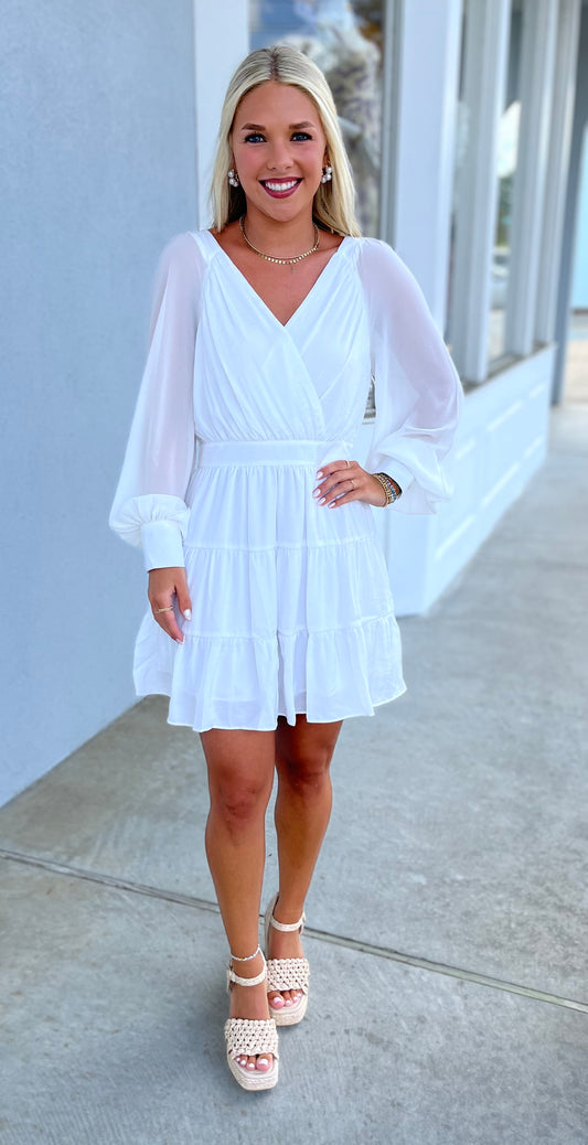 Off White Surplice Tiered Dress