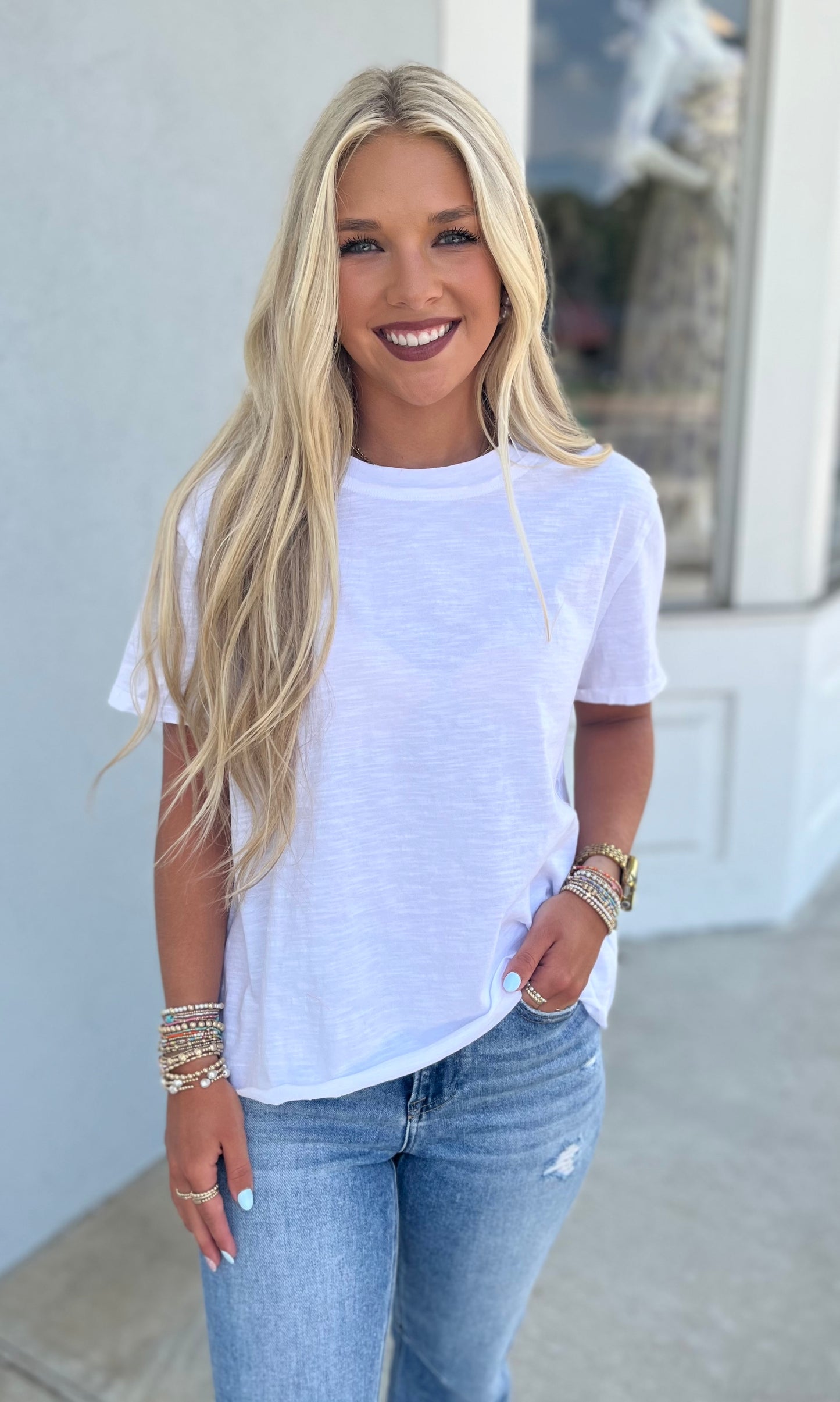 Crew Neck Boxy Cropped Tee, White