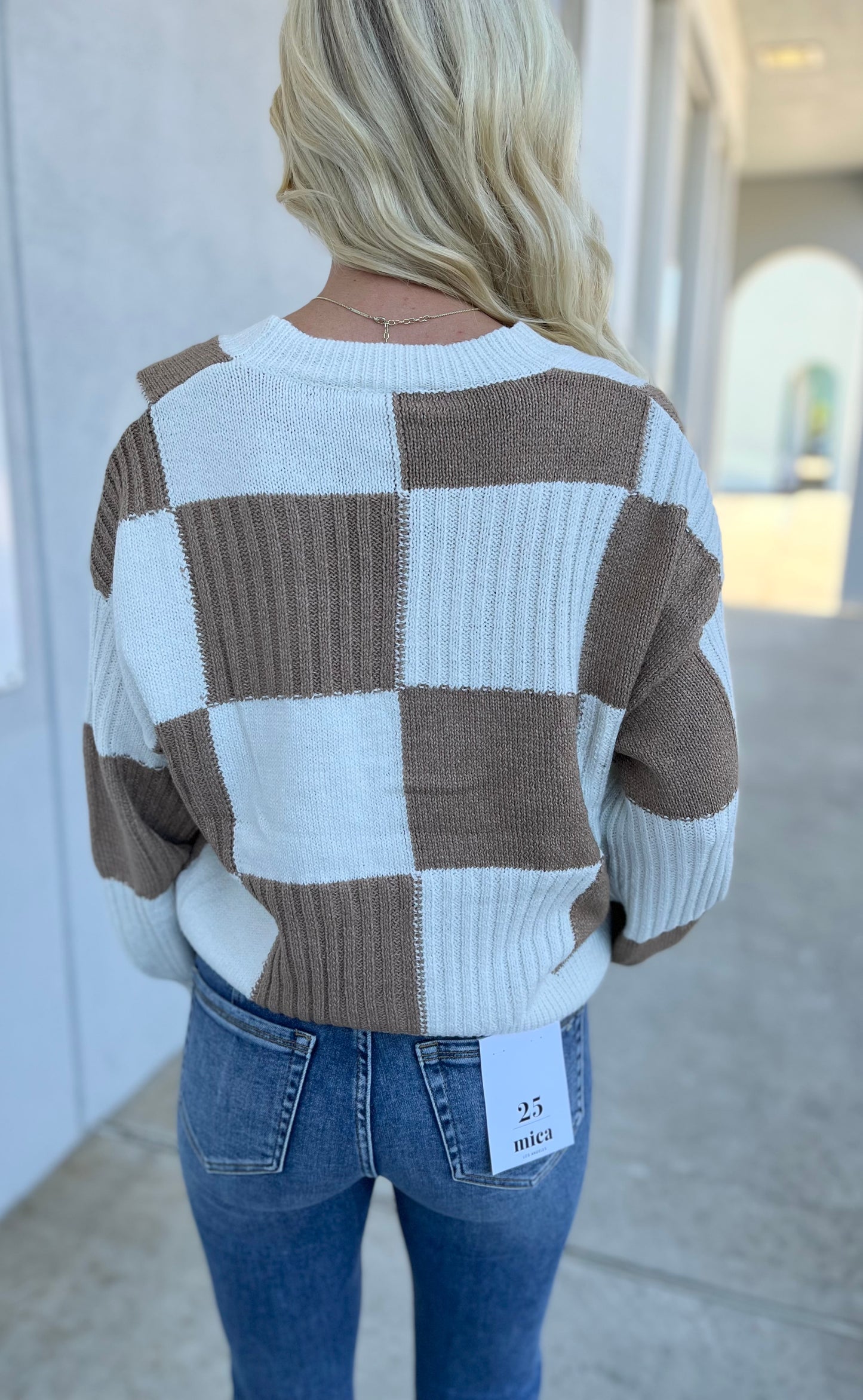 Checkered Button Front Textured Cardigan