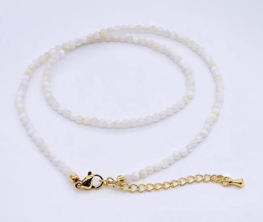 24K Gold Filled 3mm White Shell Pearl 15.5in Necklace
