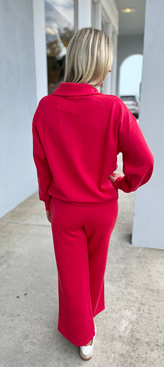 True Red Cropped Wide Pants