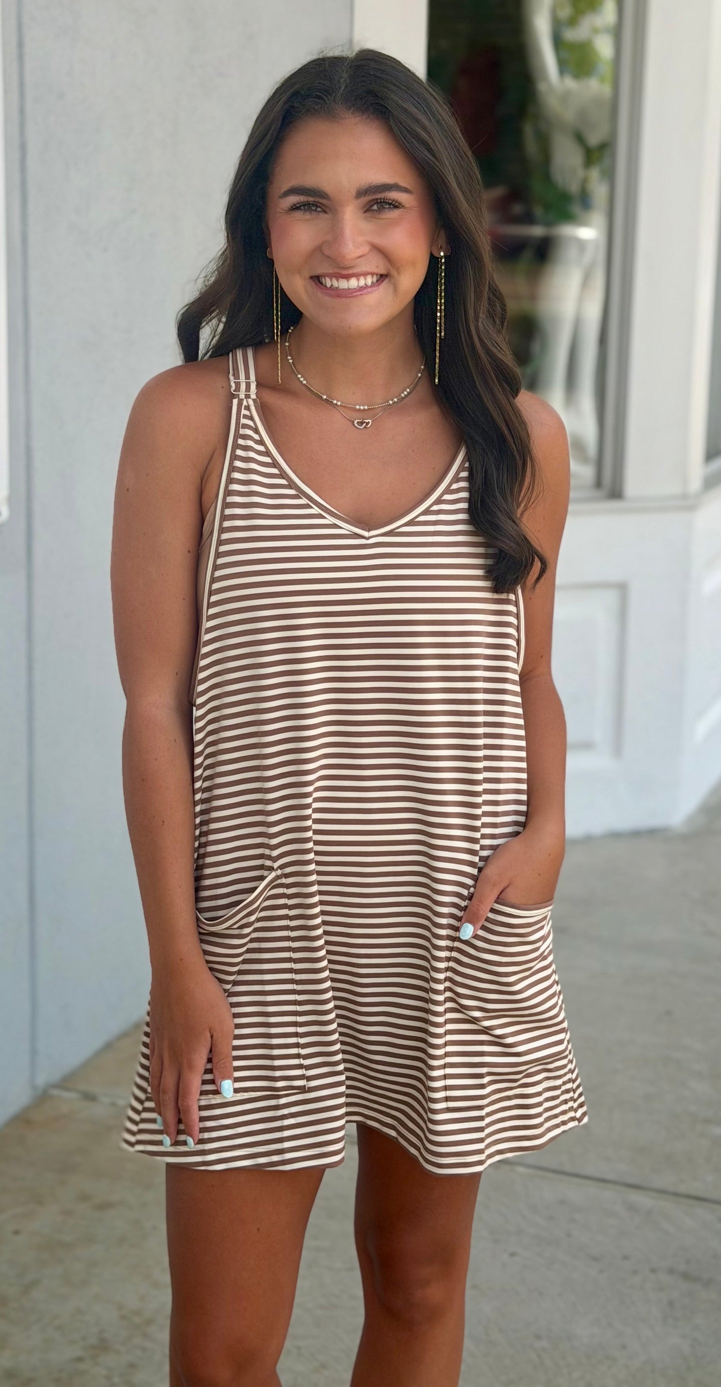 Taupe Stripe Active Romper/Dress