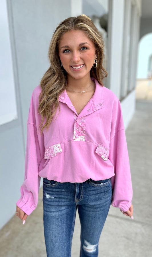 Flamingo Ditsy Flower Pullover