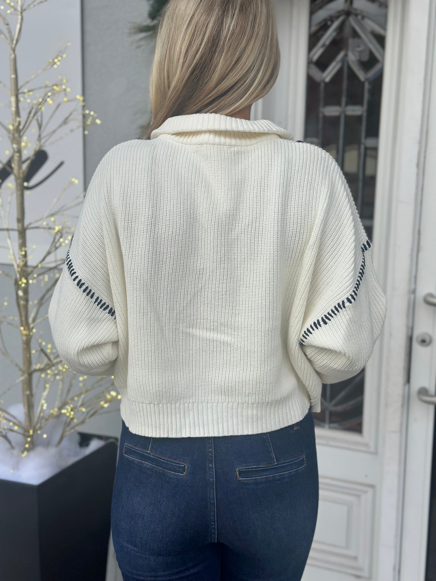 Contrast Stitch Quarter Zip Sweater