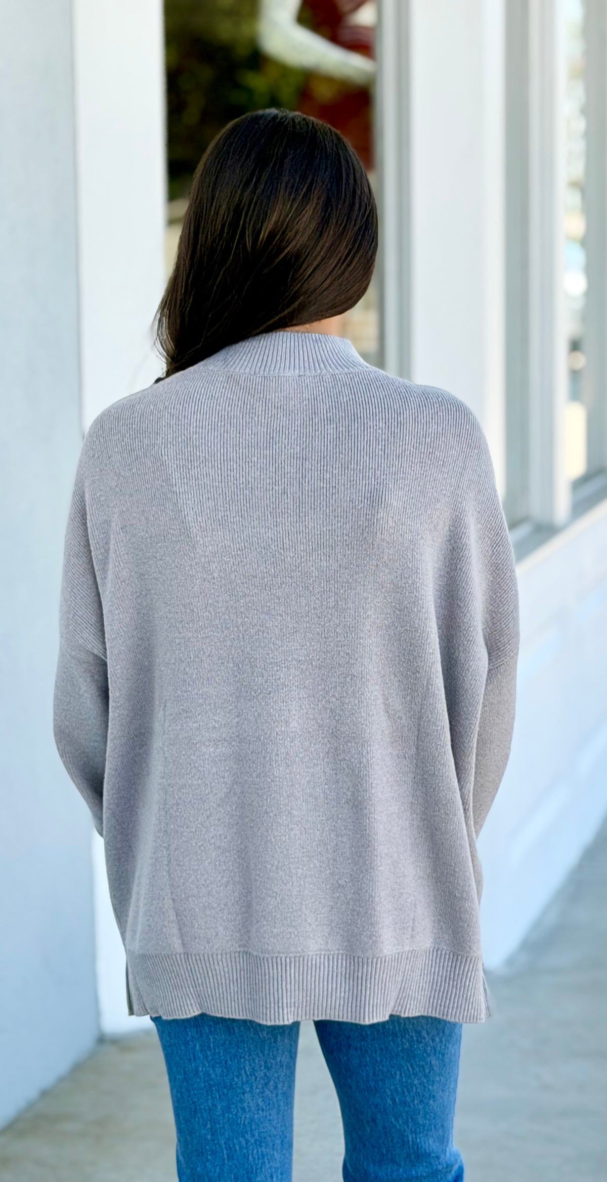 Oversized Mock Neck Sweater, Grey