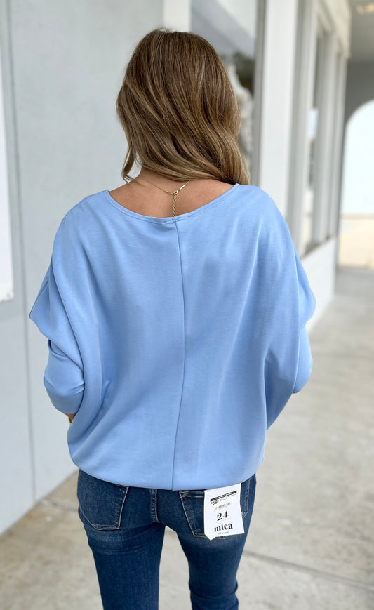 Long Sleeve Scuba Dolman Top , Serenity