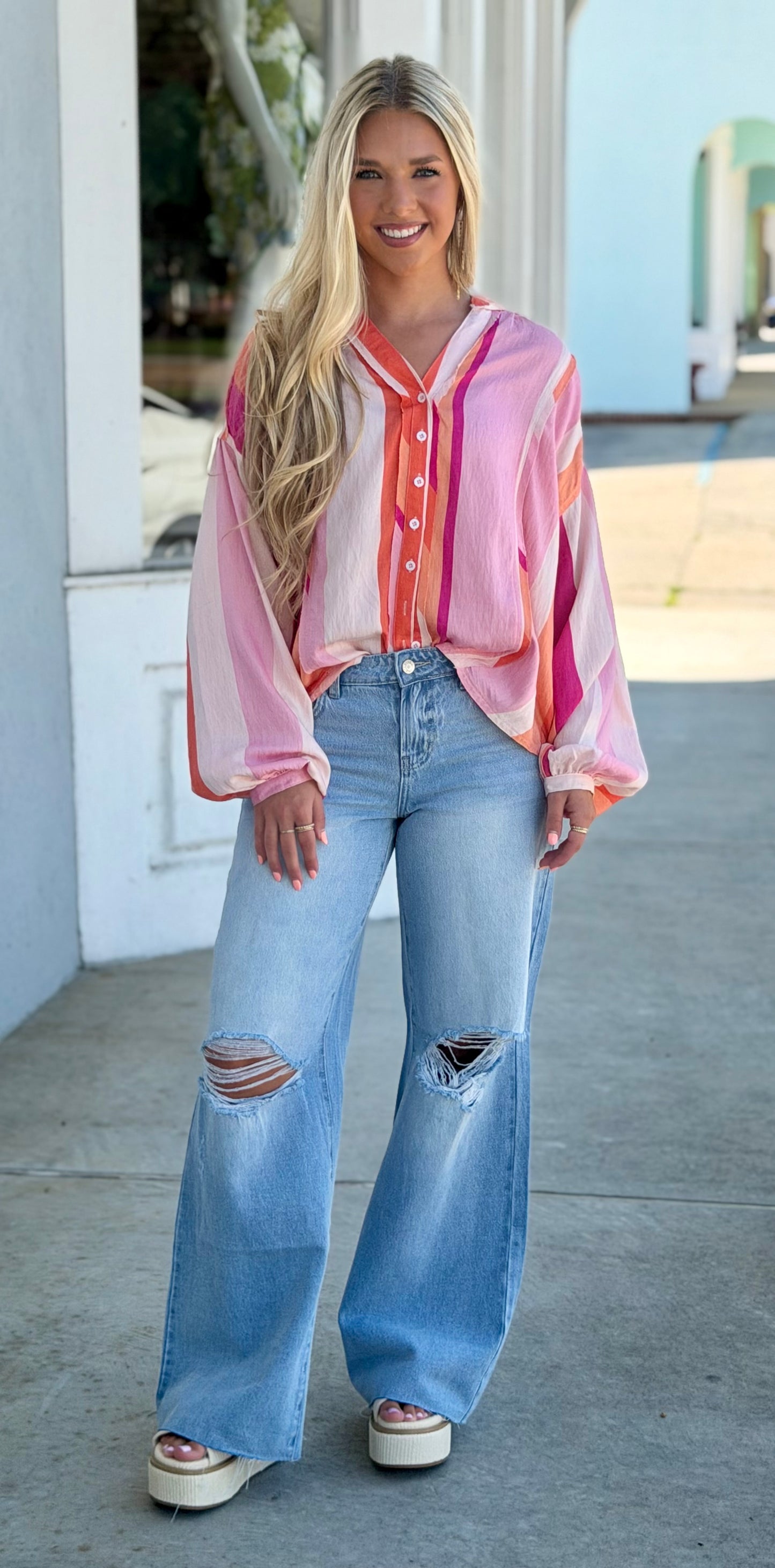 Low Rise Wide Leg Distressed Jeans
