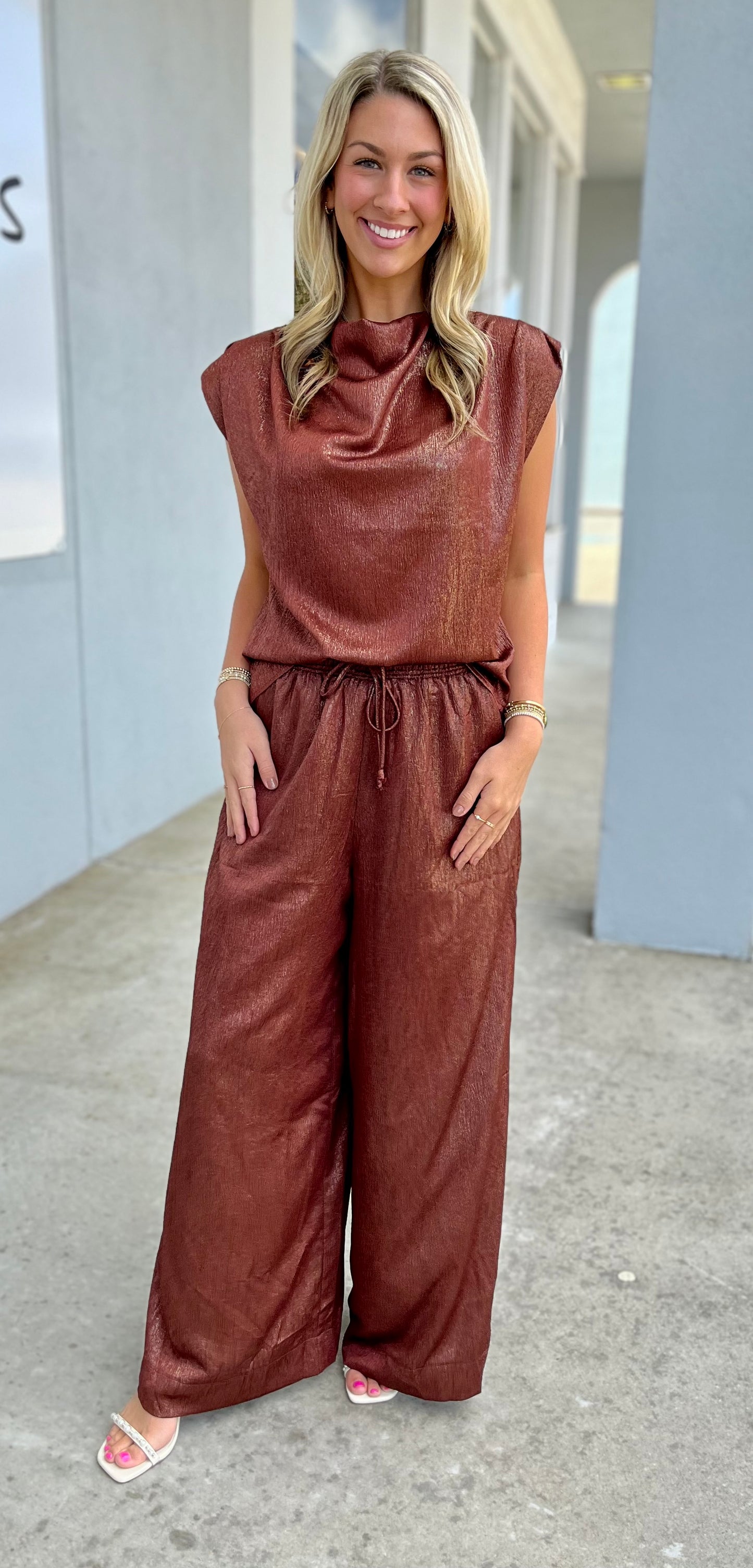 Mid Rise Wide Palazzo Pants, Brick