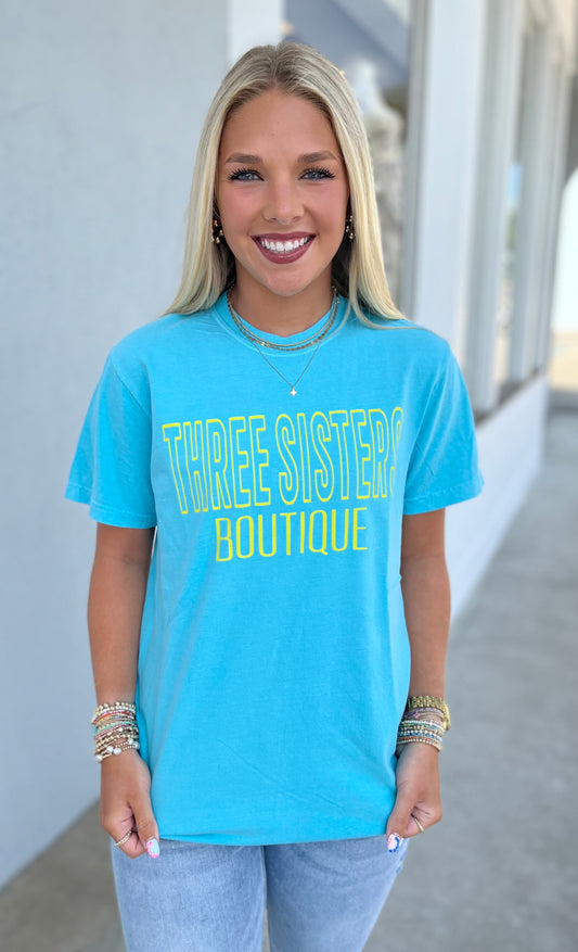 Three Sisters Neon T Shirt , Lagoon Blue