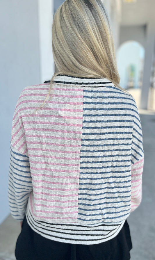 Blue/Pink Oversized Funnel Neck Pullover