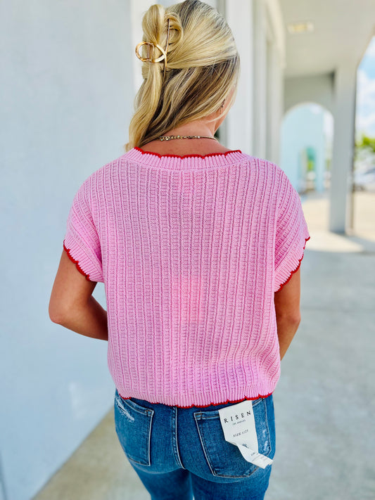 Blush/Red Textured Light Weight Sweater Dolman Top