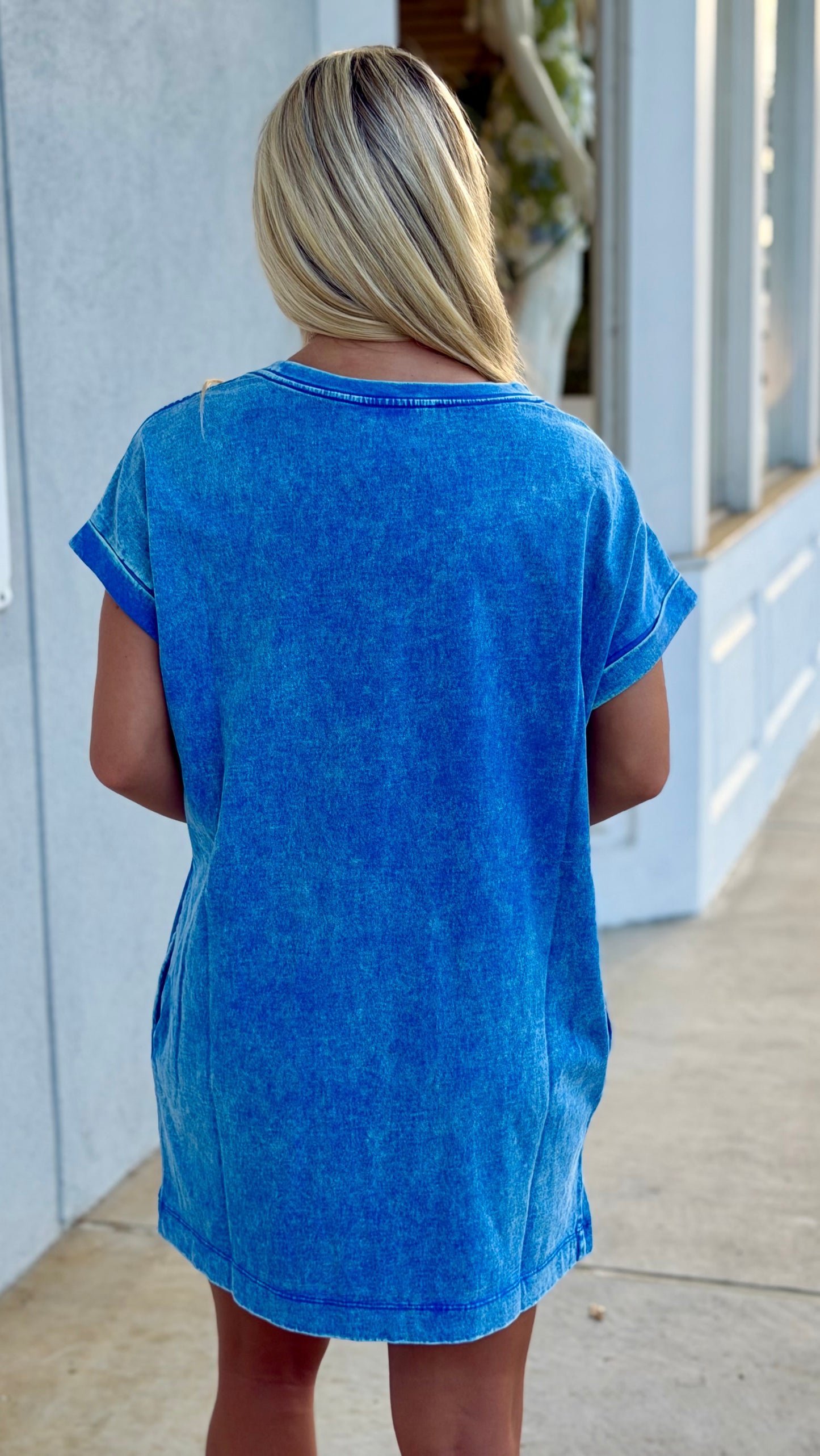 Cotton Washed T Shirt Dress, Ocean Blue