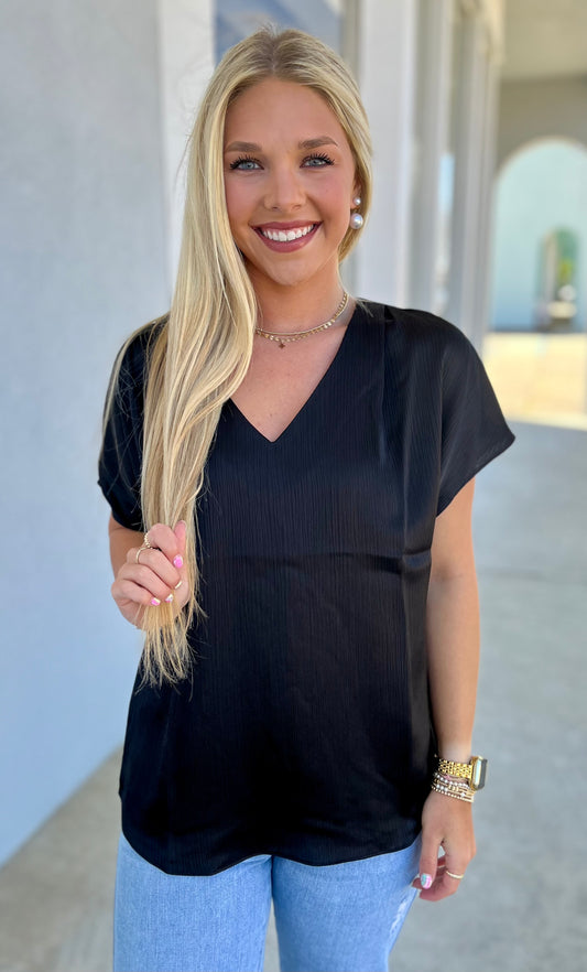 Black Crinkle Stain Top