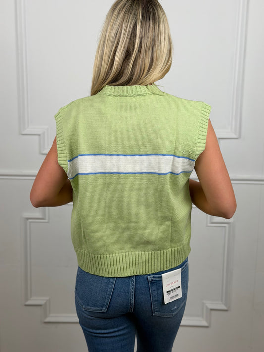 Single Stripe Sweater Vest, Lime/Coastal