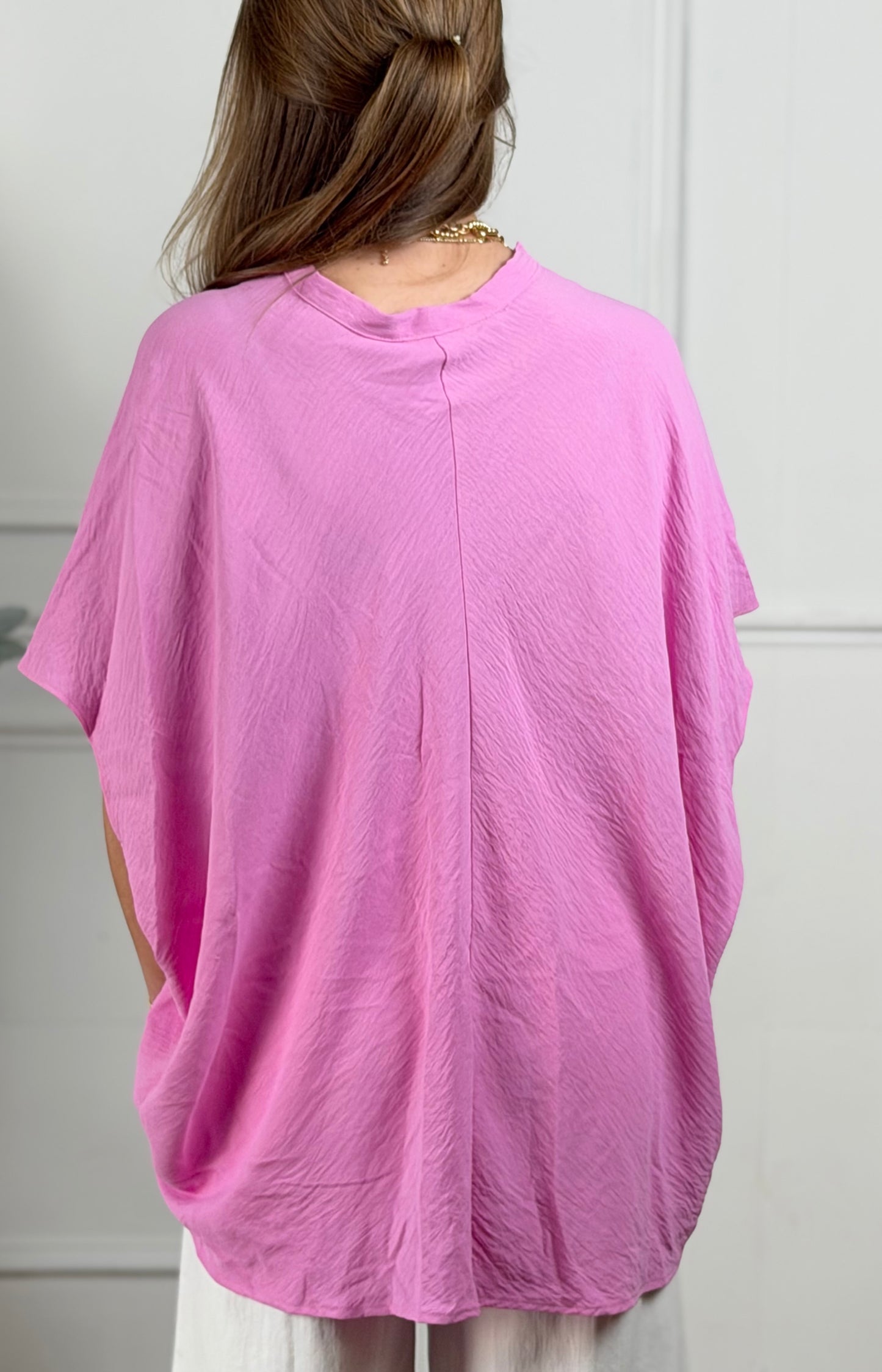 V Neck Short Sleeve Top, Bubble Pink