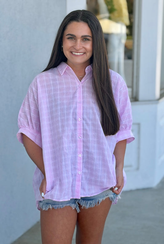 Pink Oversized Check Top