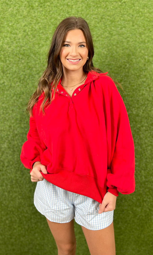 Red Piper Snap Button Collared Sweater
