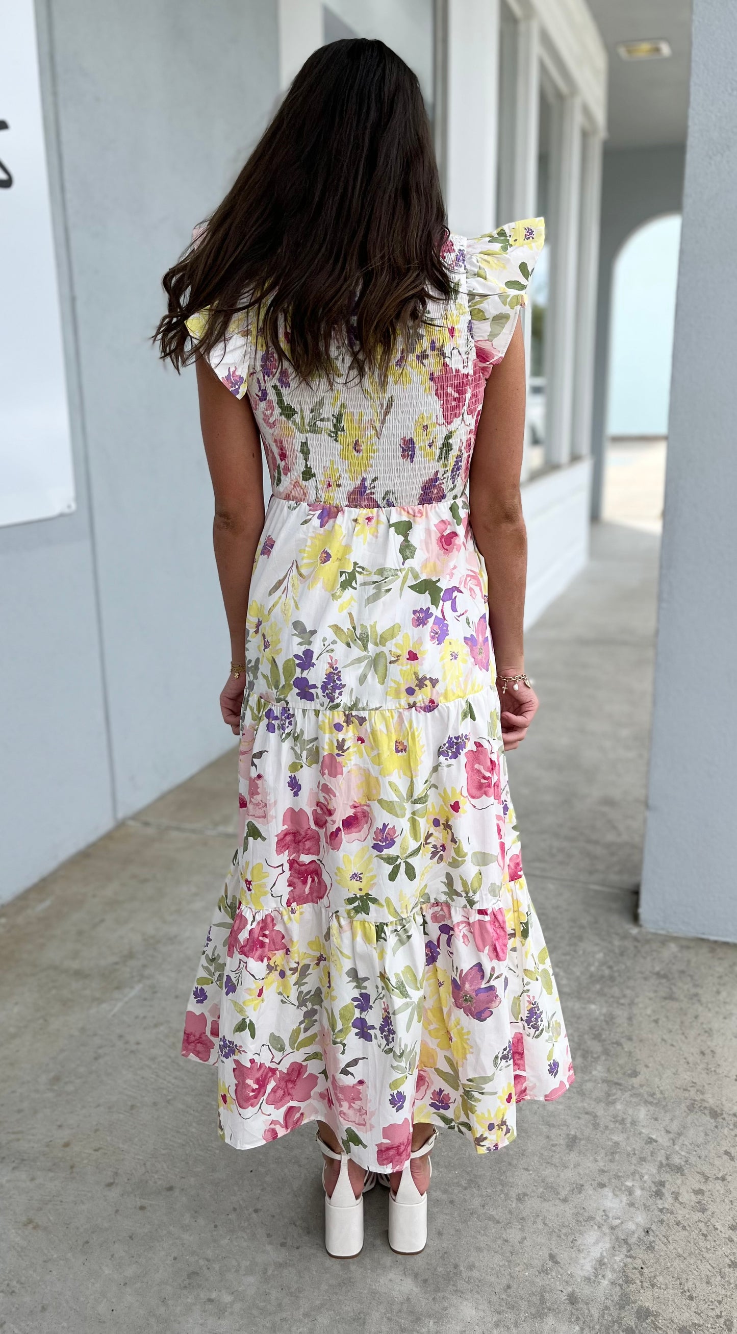 Leonie Floral Sunfire Tiered Midi Dress