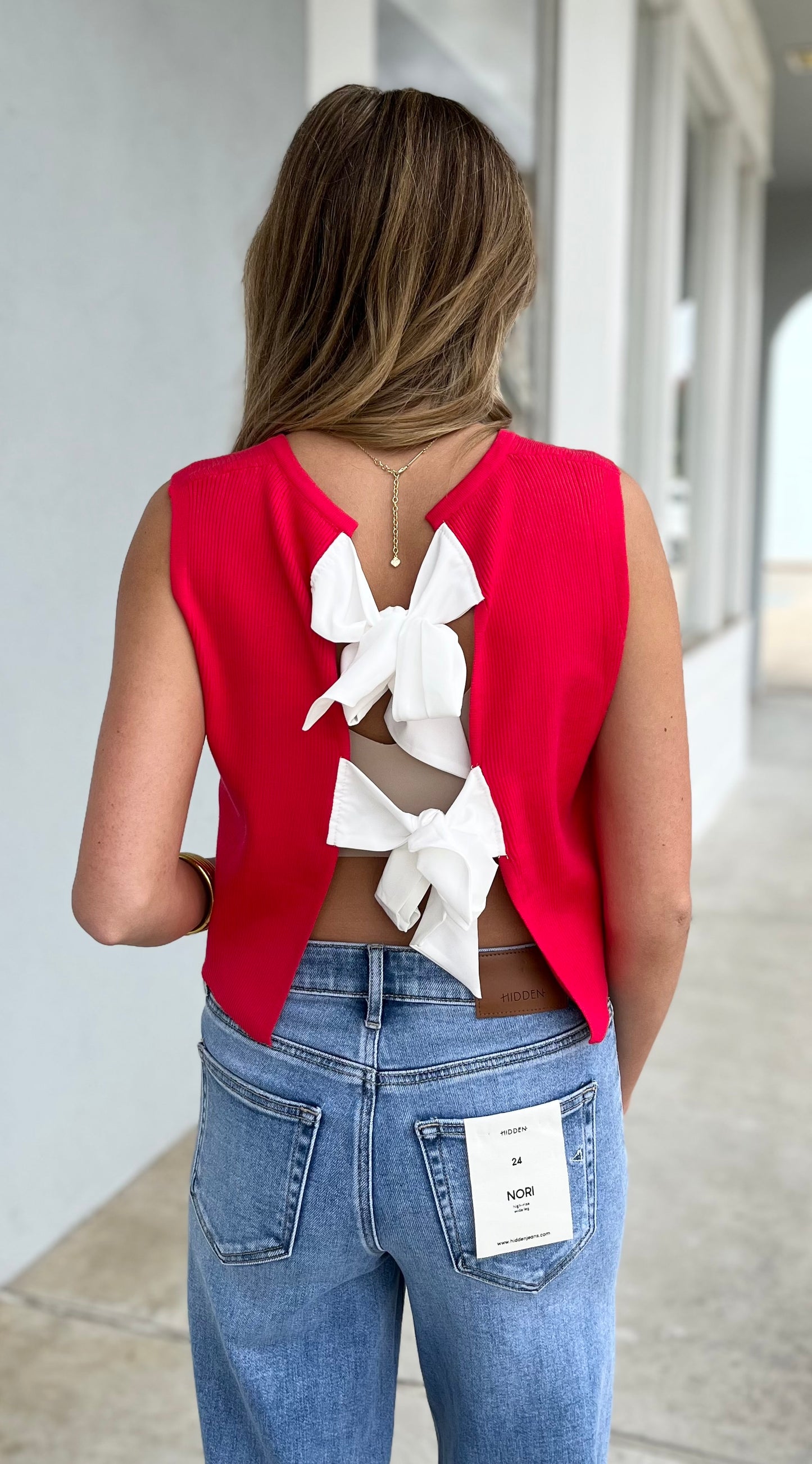 Red Back Bow Tie Sleeveless Top