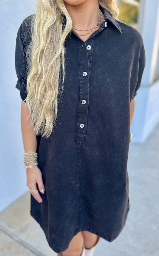 Ash Black Mineral Washed Mineral Shirt Dress