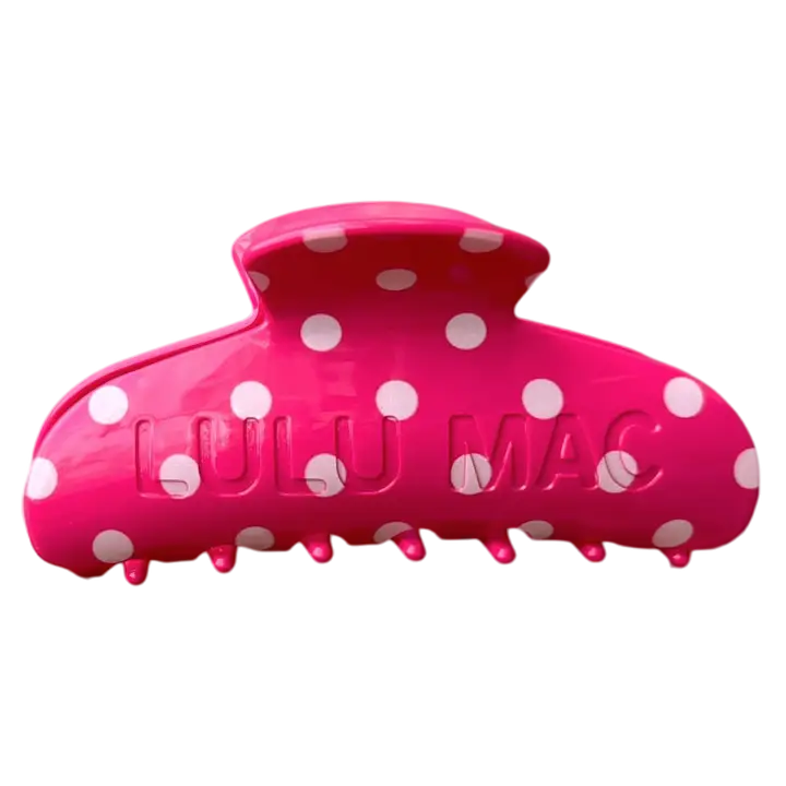 Lulu Mac Hair Clip, Hot Pink/White Dot