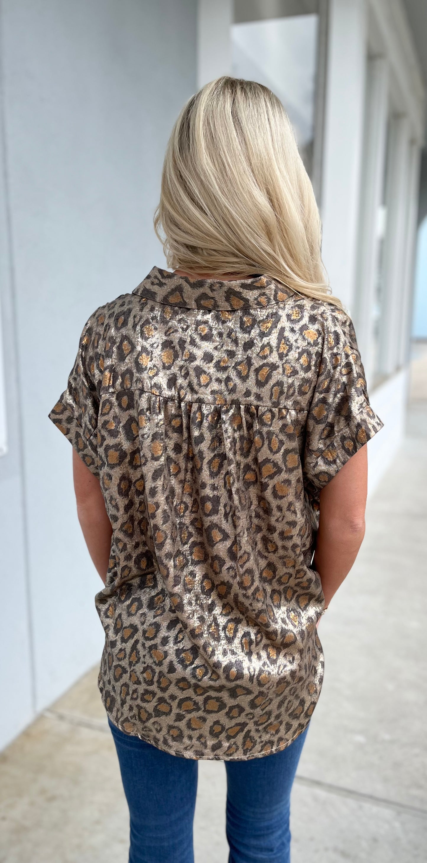Toffee Leopard Button Down Top