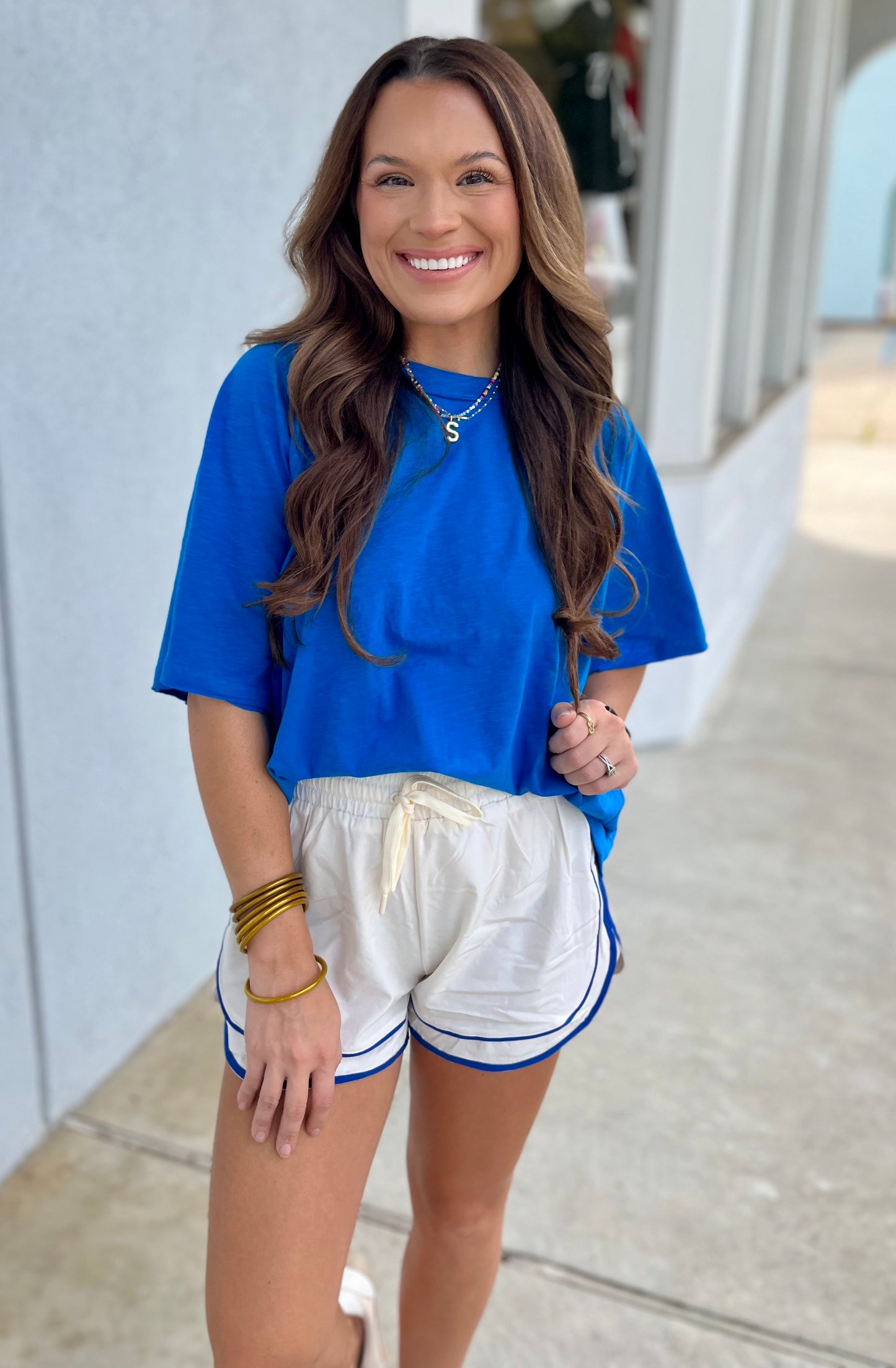 Blue/White Activewear Shorts With Lining