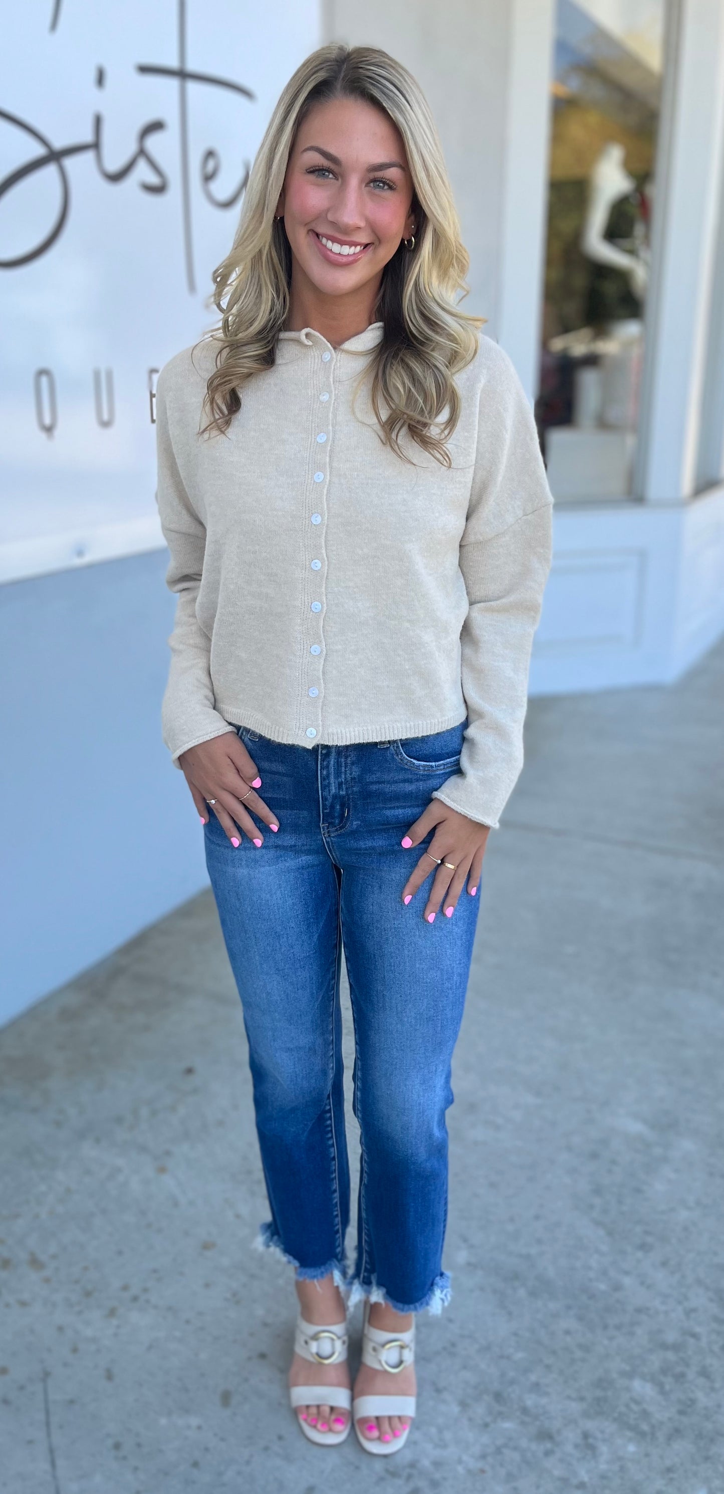 Sand Button Down Cardigan