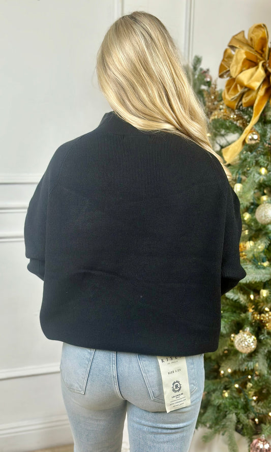 Viscose Mock Neck Sweater, Black