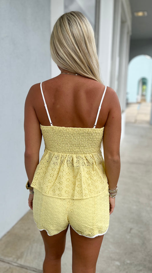 Lemon Eyelet Top Short Set