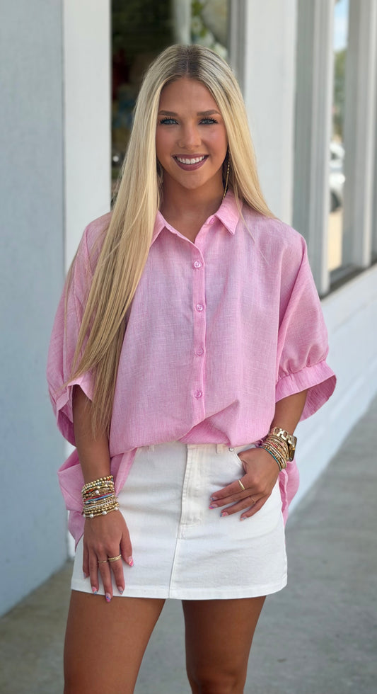 Pink Oversized Button Down Top