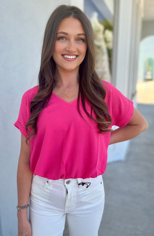 V Neck Bodysuit , Pink