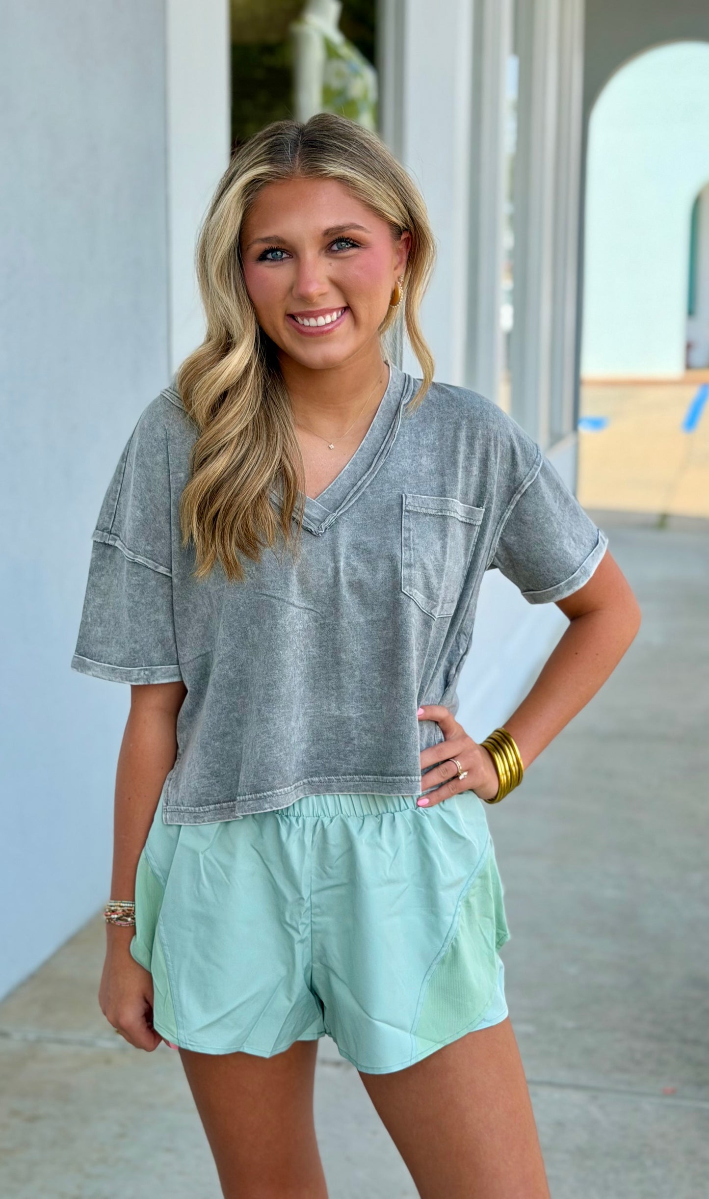 Double Layered Activewear Shorts, Sage